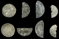 KINGS OF WESSEX, Alfred the Great, cut Halfpenny, Two Line type, possibly Wulfred, [—]ed mo in two lines divided...