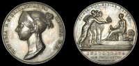 Victoria, Coronation, 1838, a silver medal by B. Pistrucci, bust left, rev. Victoria receiving crown from standing...