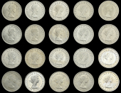 Elizabeth II (1952-    ), Florins (20), 1953 (3), dies 1+A, dies 2+A (2, one Proof), 1954-6 inclusive, all dies 1+A,...