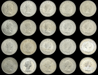 Elizabeth II (1952-    ), Florins (20), 1953 (3), dies 1+A, dies 2+A (2, one Proof), 1954-6 inclusive, all dies 1+A,...