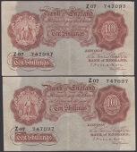 ERROR: Bank of England, Cyril P. Mahon, 10 Shillings (2), 22 November 1928, both notes with serial number  Z07...