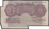ERROR: Bank of England, Kenneth O. Peppiatt, 10 Shillings, 2 April 1940, serial number C06D 666512, with large flap...