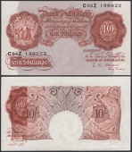 ERROR: Bank of England, Leslie K. O’Brien, 10 Shillings, 21 November 1955, serial number C93Z 198022, with ink...