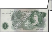 ERROR: Bank of England, John S. Fforde, £1, 15 February 1967, serial number N24L 325654, with extra paper tab at...