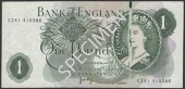 ERROR: Bank of England, John B. Page, £1, 1970, serial number CZ41 413086, with significant ink smudge vertically...