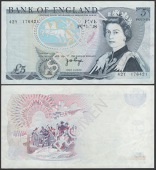 ERROR: Bank of England, John B. Page, £5, 1973, serial number 42Y 176421, obverse fully printed, reverse with only...