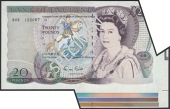 ERROR: Bank of England, George M. Gill, £20, 1988, serial number 80R 122057, with significant extra paper error,...
