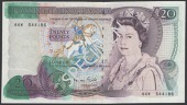 ERROR: Bank of England, George M. Gill, £20, 1988, serial number 44W 544186, with significant wet paper/overinking...
