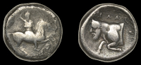 Greek Coinages, SICILY, Gela, Didrachm, c. 420-415, warrior on horseback right, holding spear, rev. forepart of...