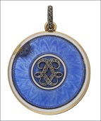 Sarah Bernhardt interest: An Edwardian gold enamel and diamond locket, early 20th century, the circular hinged...