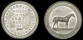 SURREY, Epsom, Hermit, Winner of the Derby, 1867, white metal, by W.J. Taylor, legend, run in a snow storm below,...