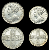Anne (1702-1714), Shilling, 1709 (ESC 1402 [1154]; S 3610); Sixpence, 1703 vigo (ESC 1446 [1582]; S 3590) [2]....