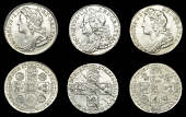 George II (1727-1760), Sixpences (3), 1732 roses and plumes, 1739 roses, 1757 (ESC 1742, 1749, 1762 [1608, 1612,...