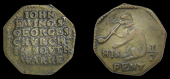 St George’s Church, John Ewing, octagonal Halfpenny, 2.24g/12h (E 847; N 5077b, this piece; BW. 350). Fine,...