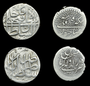 Qajar, Fath ‘Ali Shah, Riyal, type A, Dar al-Sultanat Tehran 1215h, 10.44g/4h (A 2874; ICV 3812); Qiran, type E,...