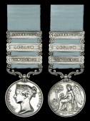 Army of India 1799-1826, 3 clasps, Asseerghur, Argaum, Gawilghur (J. Ford, 94th Foot.) short hyphen reverse,...