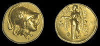 Greek Coinages, KINGS OF MACEDON, Alexander III (336-323), Stater, Amphipolis, c. 330-320, helmeted head of Athena...