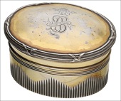 Sarah Bernhardt interest: A French silver gilt dressing table pot, of oval lidded form, with reeded detail, the lid...