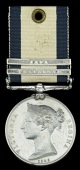 Naval General Service 1793-1840, 2 clasps, Trafalgar, Java (James Chapman.) edge bruise, traces of lacquer, nearly...