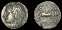 Greek Coinages, SICILY, Syracuse, Philistis (wife of Hieron II), 16 Litræ, 240-216, diademed and veiled bust left,...