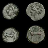 Greek Coinages, ZEUGITANA, Carthage, Æ Units (2), c. 400-350, wreathed head of Tanit left, rev. horse prancing...