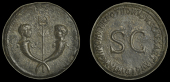 Roman Imperial Coinage, Drusus, Sestertius, Rome, 22-3, caduceus between crossed cornucopiæ topped with the heads...
