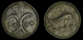 Roman Republican Coinage, Anonymous, Æs Grave Triens, heavy series, Rome, c. 280-276, thunderbolt, flanked by two...