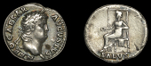 Roman Imperial Coinage, Nero, Denarius, Rome, 64-5, nero caesar avgvstvs, laureate bust right, rev. Salus seated...
