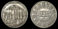 Peace of Ryswick, 1697, a silver medal by R. Arondeaux, European rulers closing the doors of the Temple of Janus,...