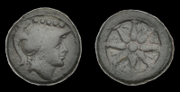 Greek Coinages, APULIA, Luceria, Quincunx, c. 211-200, helmeted head of Minerva right, five pellets above, rev....