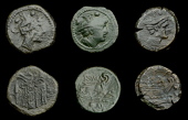 Roman Republican Coinage, Anonymous, Sextans (3), c. 211-206, rev. corn ear above prow, 6.59g (Craw. 72/15); c....
