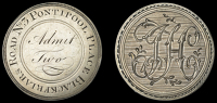 LONDON, Newington, No.3 Pontipool Place, Blackfriars Road, engraved silver, Admit Two, rev. JH monogram, 38mm,...