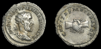Roman Imperial Coinage, Pupienus, Antoninianus, Rome, 238, radiate and draped bust right, rev. clasped hands, 4.49g...