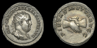 Roman Imperial Coinage, Balbinus, Antoninianus, Rome, 238, radiate and draped bust right, rev. clasped hands, 4.93g...