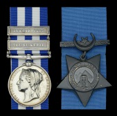 Pair: Bombardier J. Wise, Royal Horse Artillery

Egypt and Sudan 1882-89, dated reverse, 2 clasps, Tel-El-Kebir,...