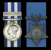 Pair: Private R. Heale, Gordon Highlanders

Egypt and Sudan 1882-89, dated reverse, 1 clasp, Tel-El-Kebir (1056....