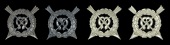 Harrow Rifles Cap Badges.
Two good quality die-stamped white metal examples, laurels, arrows, top scroll ‘Harrow...