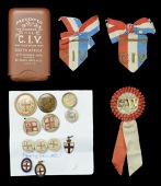 City of London Imperial Volunteers Ephemera.
Comprising ten commemorative brooches mainly circular polychrome...
