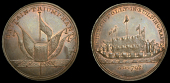 Hampshire, Gosport, Thomas Wood, Jacobs’ mule Penny, 1798, flags and drum, rev. floating raft, french folly, etc,...