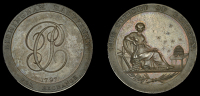 Warwickshire, Birmingham, Charles Pye, Halfpenny, 1797, cp cypher, rev. Moneta seated right holding cornucopia of...