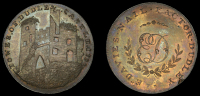 Worcestershire, Dudley, Edward Davies, Skidmore’s Penny, view of the ruined tower of Dudley Castle, rev. from the...