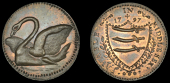 Unlocalised issues, Denton’s ‘Swan’ Penny, 1797, swan with partly expanded wings swimming left, rev. arms of...