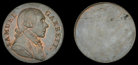 Warwickshire, Birmingham, Samuel Garbett, Hancock’s so-called uniface trial Halfpenny, bust right, reads garbett.,...