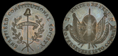 Yorkshire, Sheffield, Constitutional Society, Skidmore’s Halfpenny, 1792, cap of Liberty on pole, rev. oval shield...