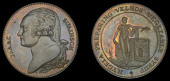 London, Soho, Isaac Swainson, Ponthon’s Halfpenny, bust left, rev. robed female dropping herbs into a brick still,...