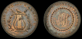 Worcestershire, County series, Skidmore’s Penny, dove on lyre between olive branches, rev. ms cypher, edge i...