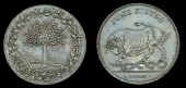 Herefordshire, Hereford, Robert Biddulph, Milton’s Penny, 1796, bull breaking its chains, election date above,...