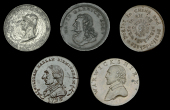 Warwickshire, Birmingham, George Barker, Halfpenny, 1799, in white metal, 11.26g/12h (DH 69); Joseph Farror,...
