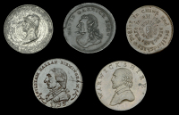 Warwickshire, Birmingham, George Barker, Halfpenny, 1799, in white metal, 11.26g/12h (DH 69); Joseph Farror,...