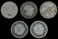 Warwickshire, Birmingham, Benjamin Jacob, Penny, 1798, 19.38g/6h (DH 31); Peter Kempson, Pennies, 1796 (4),...